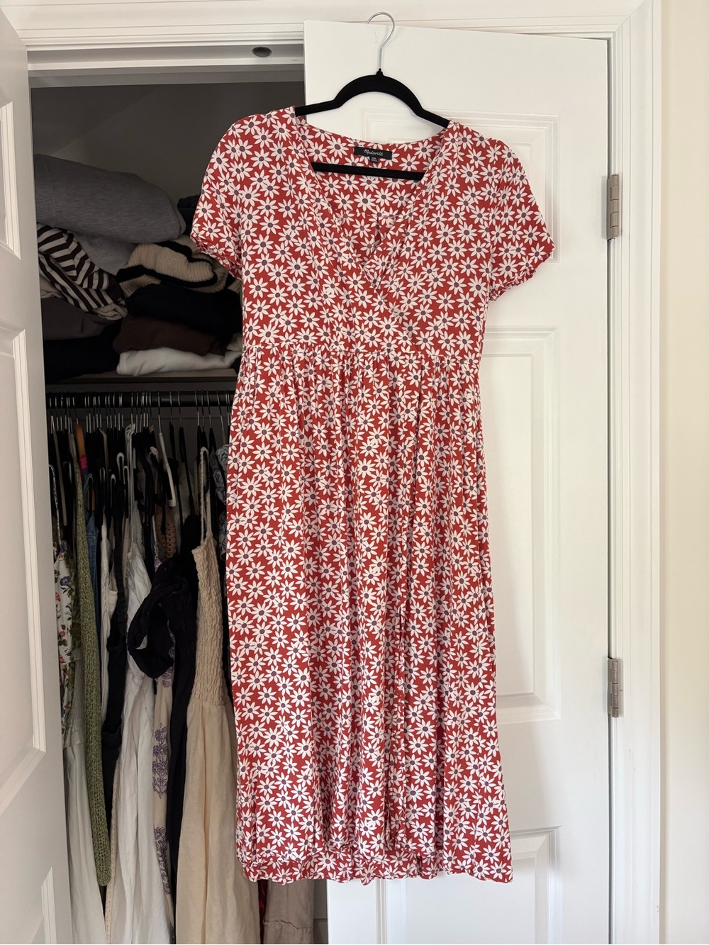 Madewell Rust Pink Daisy Print V-Neck Short Sleeve Tunic